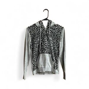 Pink Rose Gray and Leopard Print Zip-Up Hoodie With Pocket Women’s Size Medium